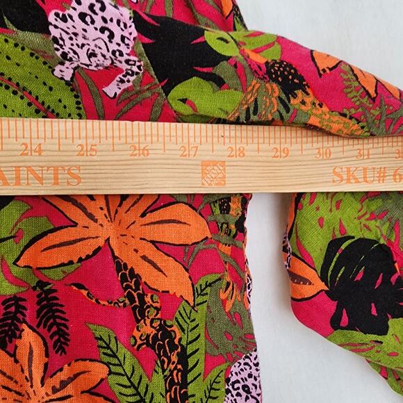 C&C California 100% linen button down shirt blouse magenta tropical print 2X new - Picture 7 of 8